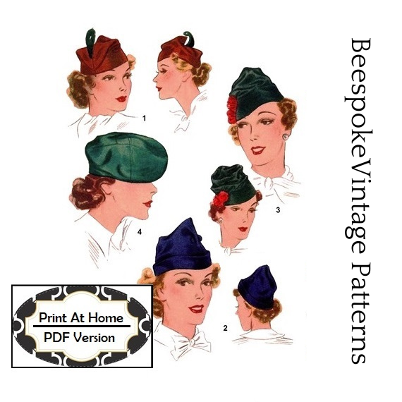 1930s Ladies Close Fitting Hats and Berets - INSTANT DOWNLOAD - Reproduction 1936 Sewing Pattern #H8515 - PDF - Print At Home