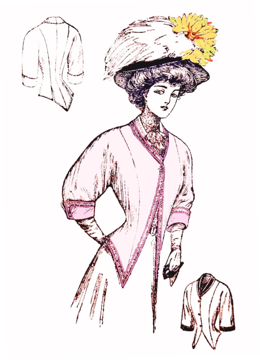 1900s Ladies Coat With Body And Sleeves In One - 1908 Pattern #E2174 - Edwardian Fashion - 34 Inch Bust