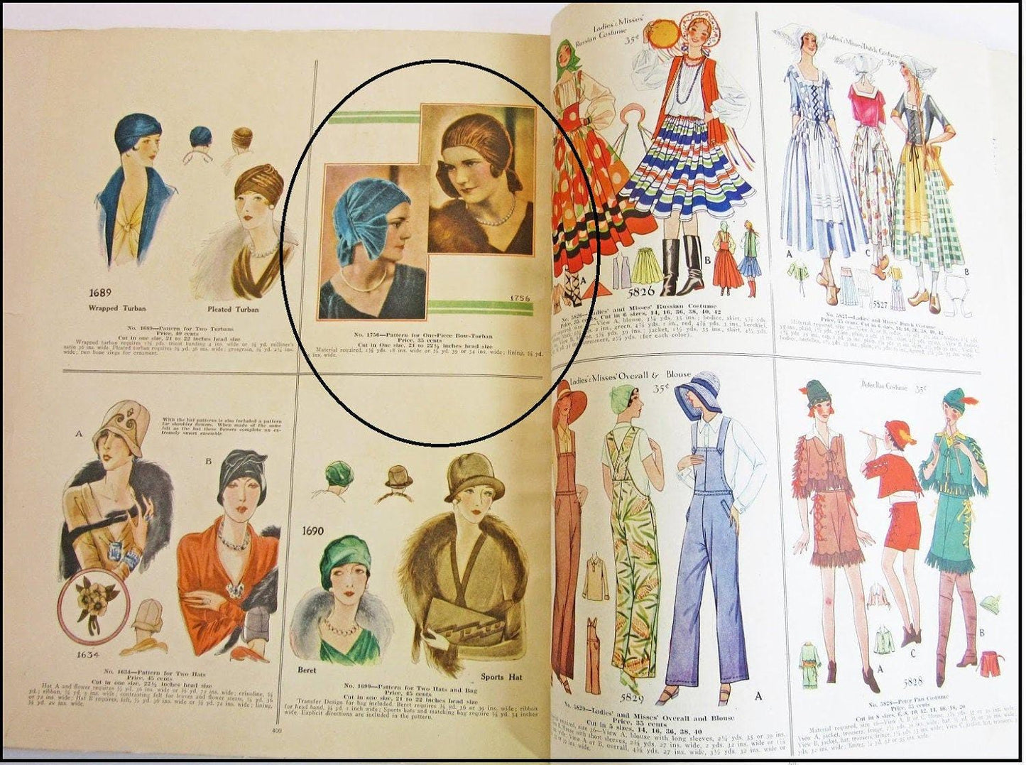 1920s Ladies Turban/Cloche With Bow - INSTANT DOWNLOAD - Reproduction 1929 Sewing Pattern #H1756 [PDF - PRINT AT HOME]
