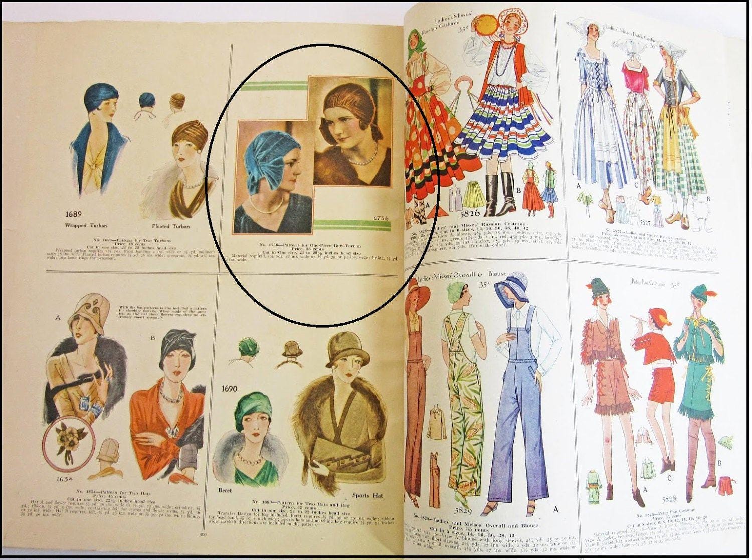 1920s Ladies Turban/Cloche With Bow - INSTANT DOWNLOAD - Reproduction 1929 Sewing Pattern #H1756 [PDF - PRINT AT HOME]