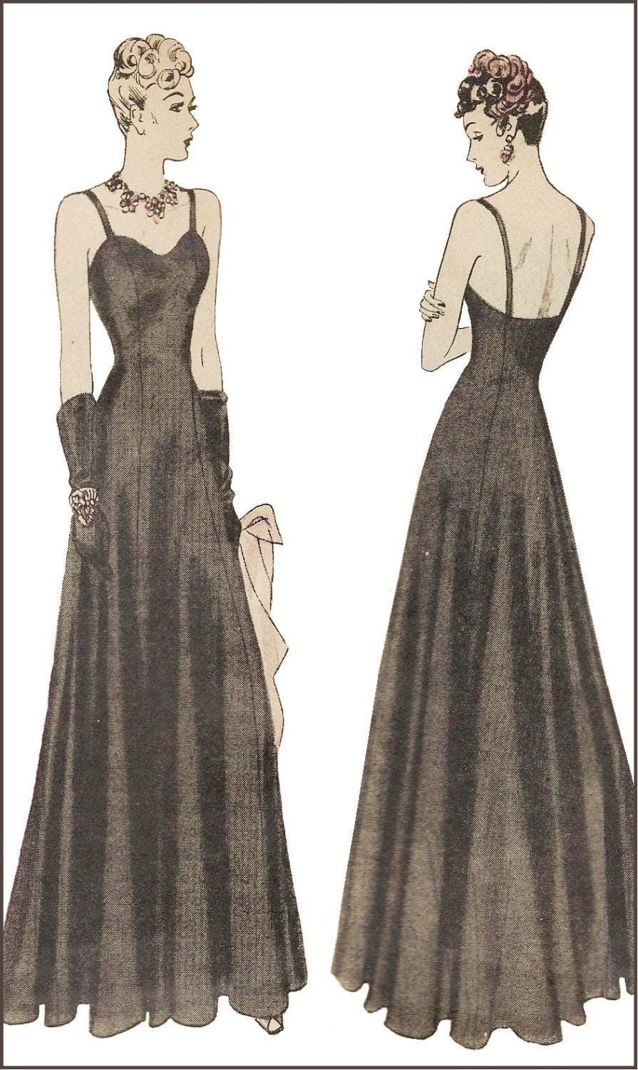 1930s Evening Gown With Sweetheart Neckline - INSTANT DOWNLOAD - Reproduction 1938 Sewing Pattern #T3027 -32 Inch Bust [PDF - PRINT AT HOME]