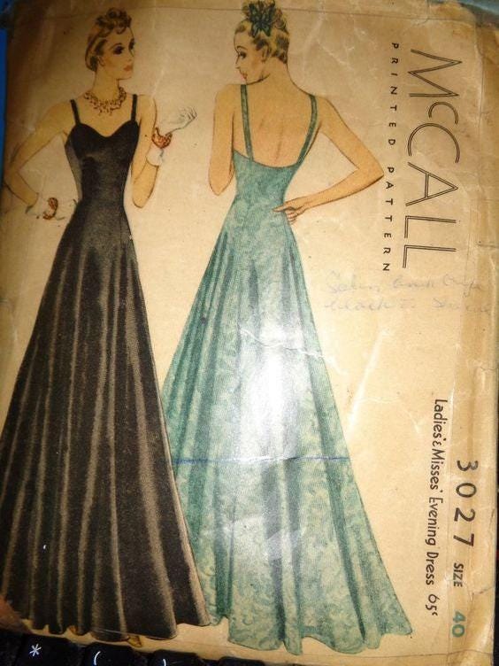 1930s Evening Gown With Sweetheart Neckline - INSTANT DOWNLOAD - Reproduction 1938 Sewing Pattern #T3027 -32 Inch Bust [PDF - PRINT AT HOME]