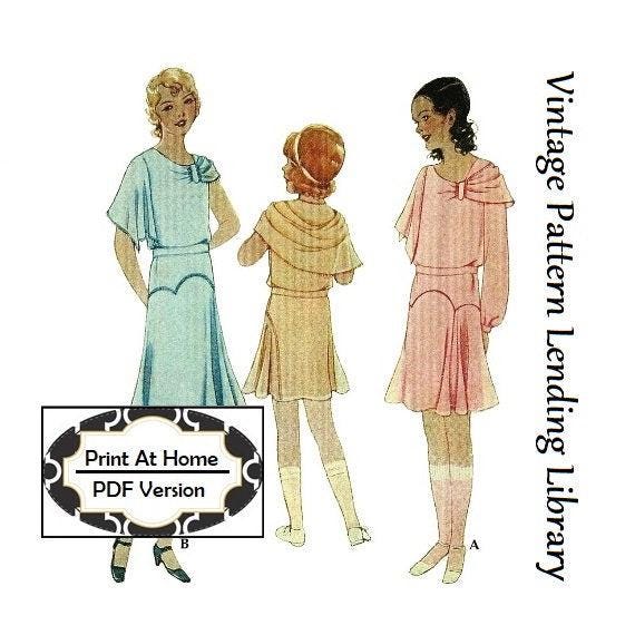 1930s Girl's Dress With Shoulder Drape - INSTANT DOWNLOAD - Reproduction Sewing Pattern #C6290 -Size 8 - 26 Inch Chest - PDF - Print at Home