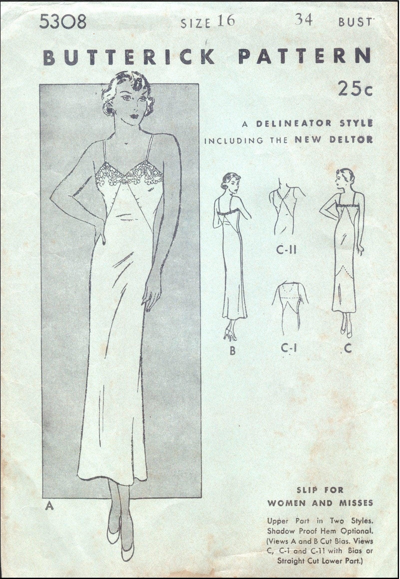 1930s Ladies Bias Slip Shadow Proof Front - INSTANT DOWNLOAD - Reproduction 1933 Sewing Pattern #T5308 - 34 Inch Bust [PDF - PRINT AT HOME]