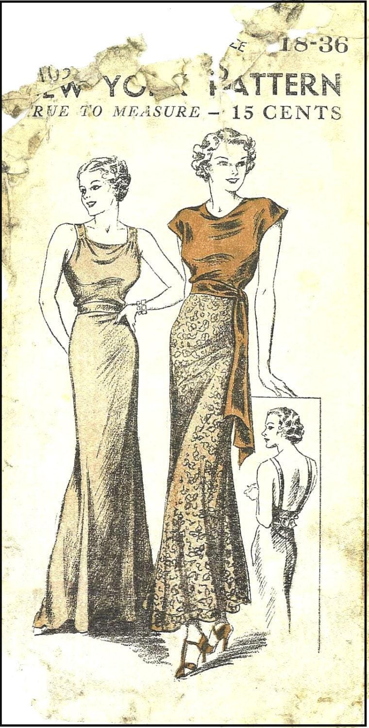 1930s Ladies Gown With Blouse/Jacket - INSTANT DOWNLOAD - Reproduction 1934 Sewing Pattern #T0103 - 36 Inch Bust [PDF - PRINT AT HOME]