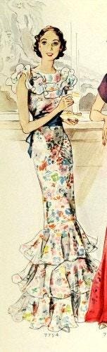 1930s Ladies Evening Gown With Sash - INSTANT DOWNLOAD 0 Reproduction 1934 Sewing Pattern #T7754 - 34 Inch Bust [PDF - PRINT AT HOME]