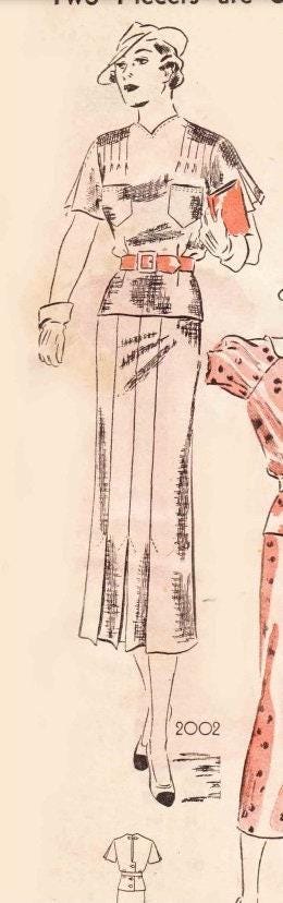1930s Ladies Day Dress With Sleeve Options - INSTANT DOWNLOAD - Reproduction 1936 Sewing Pattern #T2002 - 36 Inch Bust [PDF - PRINT AT HOME]