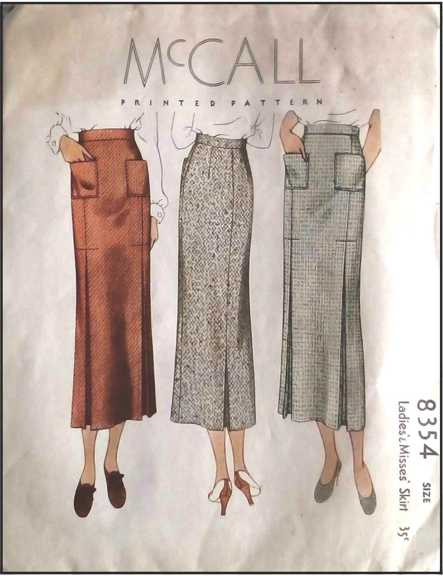 1930s Ladies Skirt With Patch Pockets- INSTANT DOWNLOAD - Reproduction 1935 Sewing Pattern #T8354 - 34 Inch Waist [PDF - PRINT AT HOME]