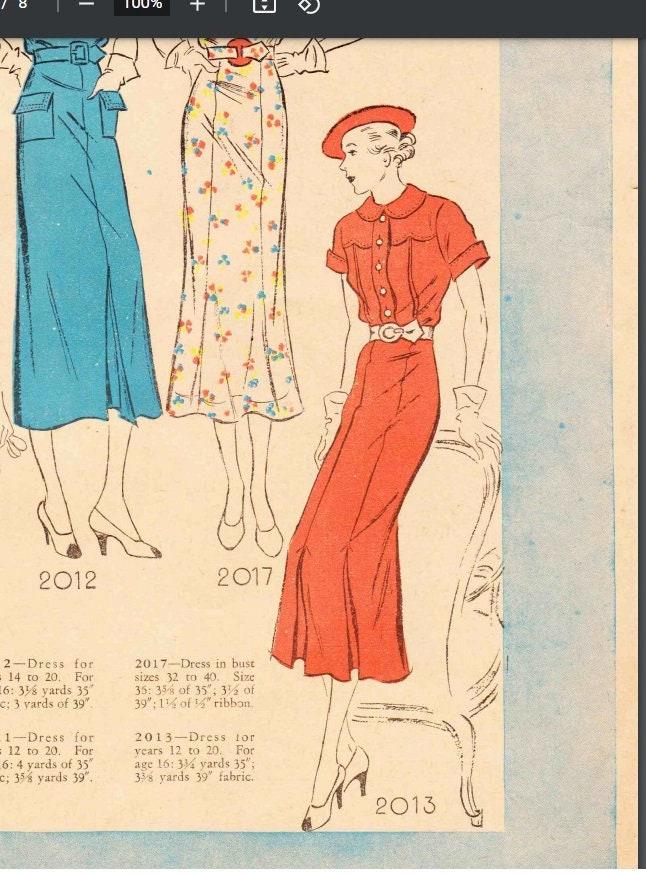 1930s Ladies Dress In Two Styles - - INSTANT DOWNLOAD - Reproduction 1936 Sewing Pattern #T2013 - Size 32 Inch Bust [PDF - PRINT AT HOME]
