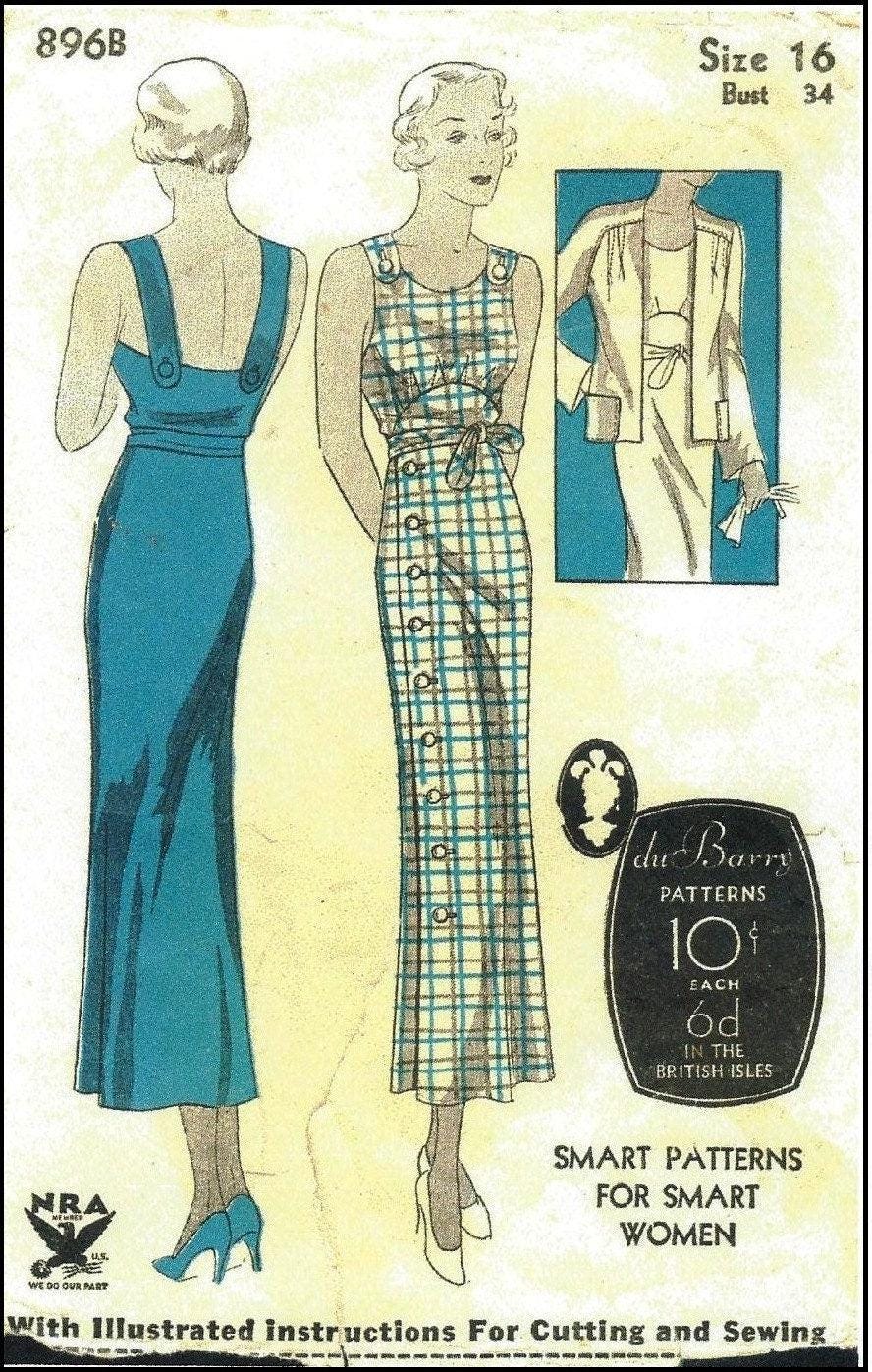 1930s Ladies Sun Dress With Jacket - INSTANT DOWNLOAD - Reproduction 1934 Sewing Pattern #T0896 - 34 Inch Bust [PDF - PRINT AT HOME]