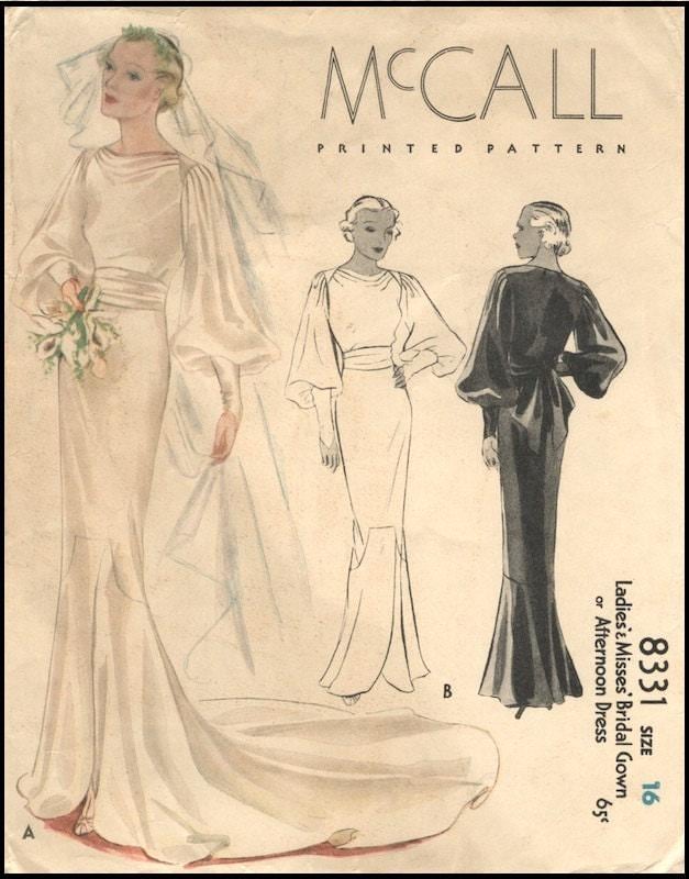 1930s Ladies Wedding or Evening Gown - INSTANT DOWNLOAD - Reproduction 1935 Sewing Pattern #T8331 - 34 Inch Bust [PDF - PRINT AT HOME]