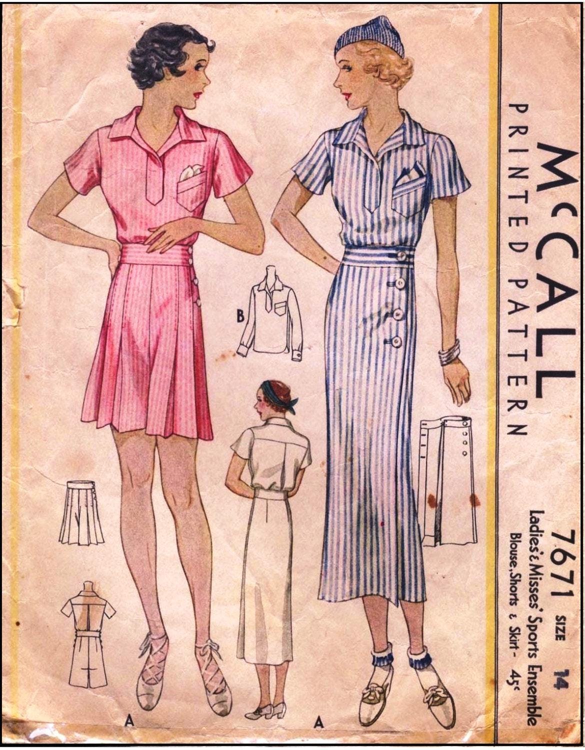 1930s Ladies Sports Ensemble - INSTANT DOWNLOAD - Reproduction 1933-34 Sewing Pattern #T7671 - 36 Inch Bust [PDF - PRINT AT HOME]