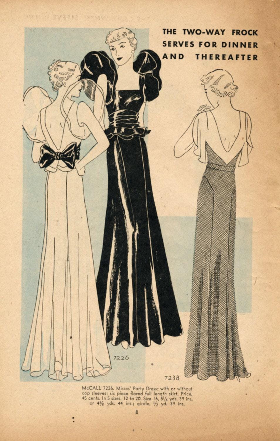 1930s Ladies Evening Gown With Sash - INSTANT DOWNLOAD - Reproduction 1933 Sewing Pattern #T7226 - 34 Inch Bust [PDF - PRINT AT HOME]