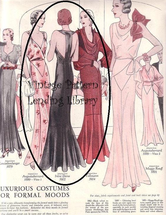 1930s Ladies Evening Gown With T-Back Band - INSTANT DOWNLOAD - Reproduction 1931 Sewing Pattern #T5902 - 34 Inch Bust [PDF - PRINT AT HOME]