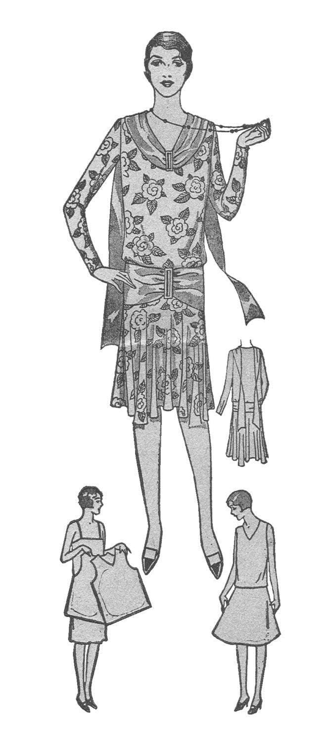 1920s Ladies Slip-On Dress With Scarf Collar - INSTANT DOWNLOAD - Pattern #Z2778 - 38 Inch Bust [PDF - PRINT AT HOME]