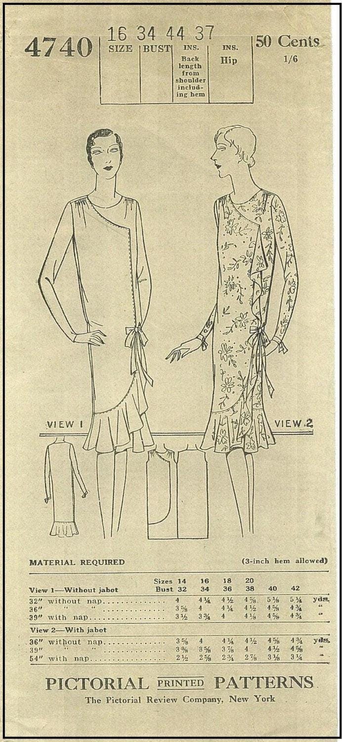 1920s Ladies Draped Frock - INSTANT DOWNLOAD - Reproduction 1929 Sewing Pattern #Z4740 - 34 Inch Bust [PDF - PRINT AT HOME]
