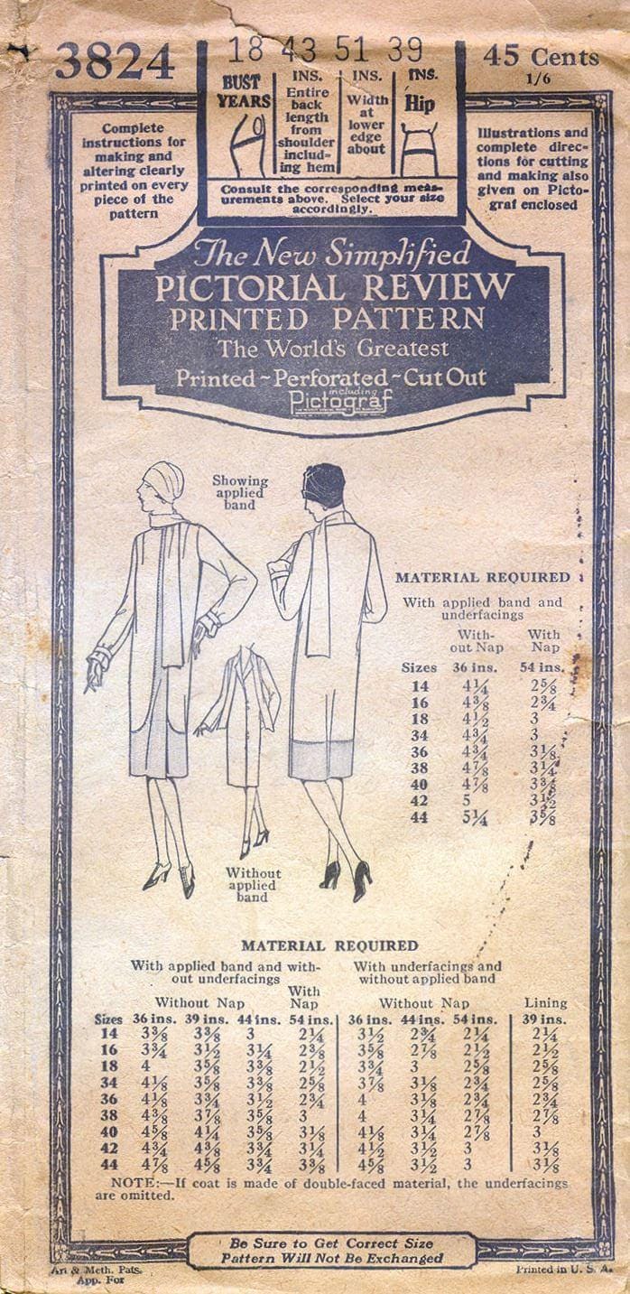 1920s Ladies Coat With Scarf & Band Detail - INSTANT DOWNLOAD - Reproduction 1927 Sewing Pattern #Z3824 - 36 Inch Bust [PDF - PRINT AT HOME]