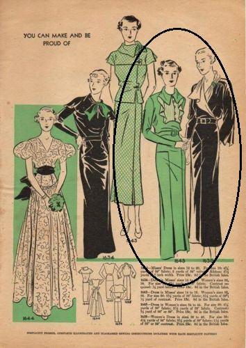 1930s Ladies Dress With Two Vestee Options - INSTANT DOWNLOAD - Reproduction 1935 Sewing Pattern #T1645 - 34 Inch Bust [PDF - PRINT AT HOME]
