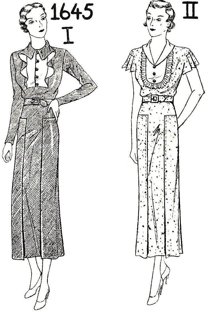 1930s Ladies Dress With Two Vestee Options - INSTANT DOWNLOAD - Reproduction 1935 Sewing Pattern #T1645 - 34 Inch Bust [PDF - PRINT AT HOME]