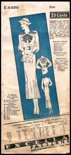 1930s Ladies Dress With Pleated Insets - INSTANT DOWNLOAD - Reproduction 1934 Sewing Pattern #T4496 - 34 Inch Bust [PDF - PRINT AT HOME]