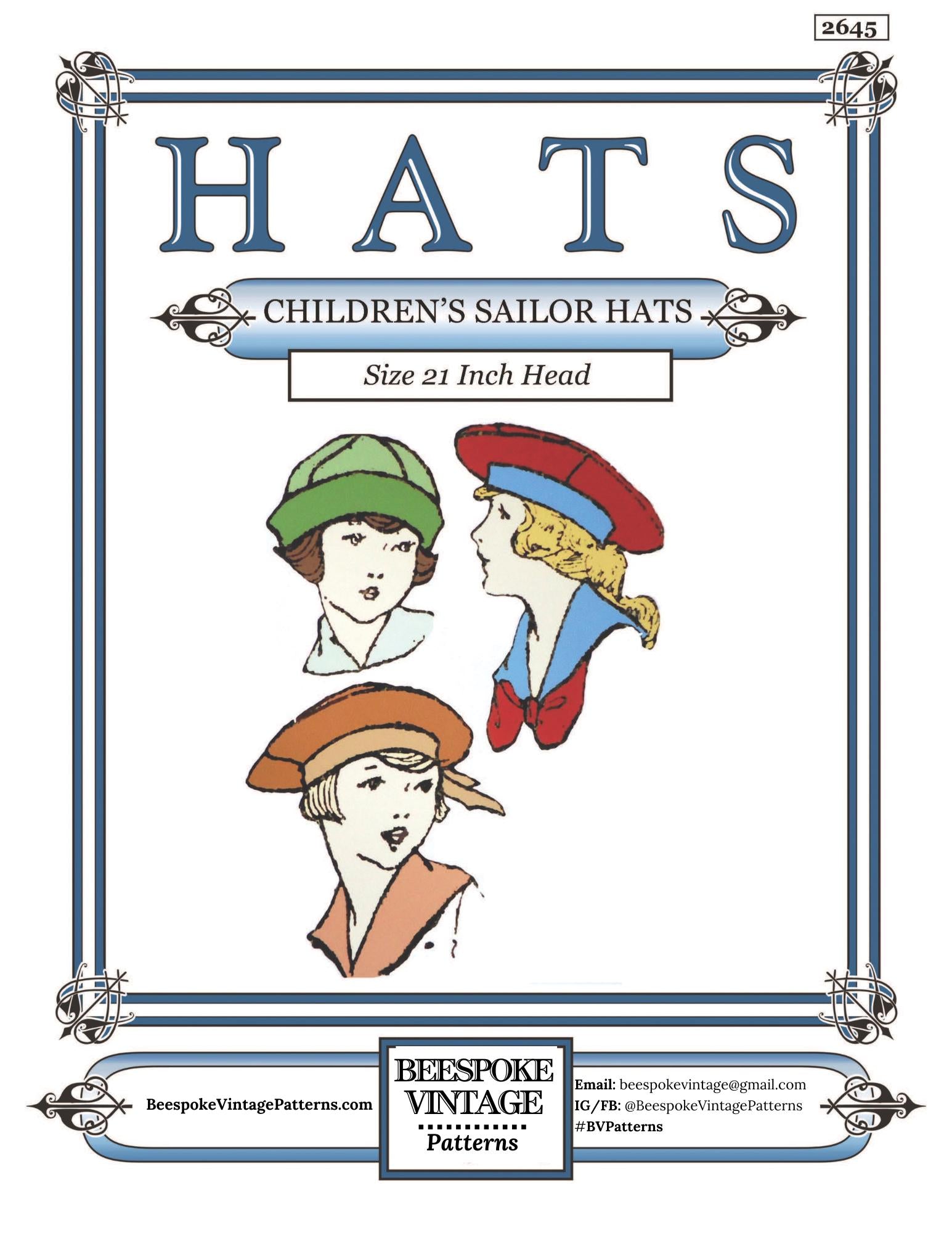 1913 Child/Youth Hats - INSTANT DOWNLOAD - Pattern #H2645 [PDF - PRINT AT HOME]