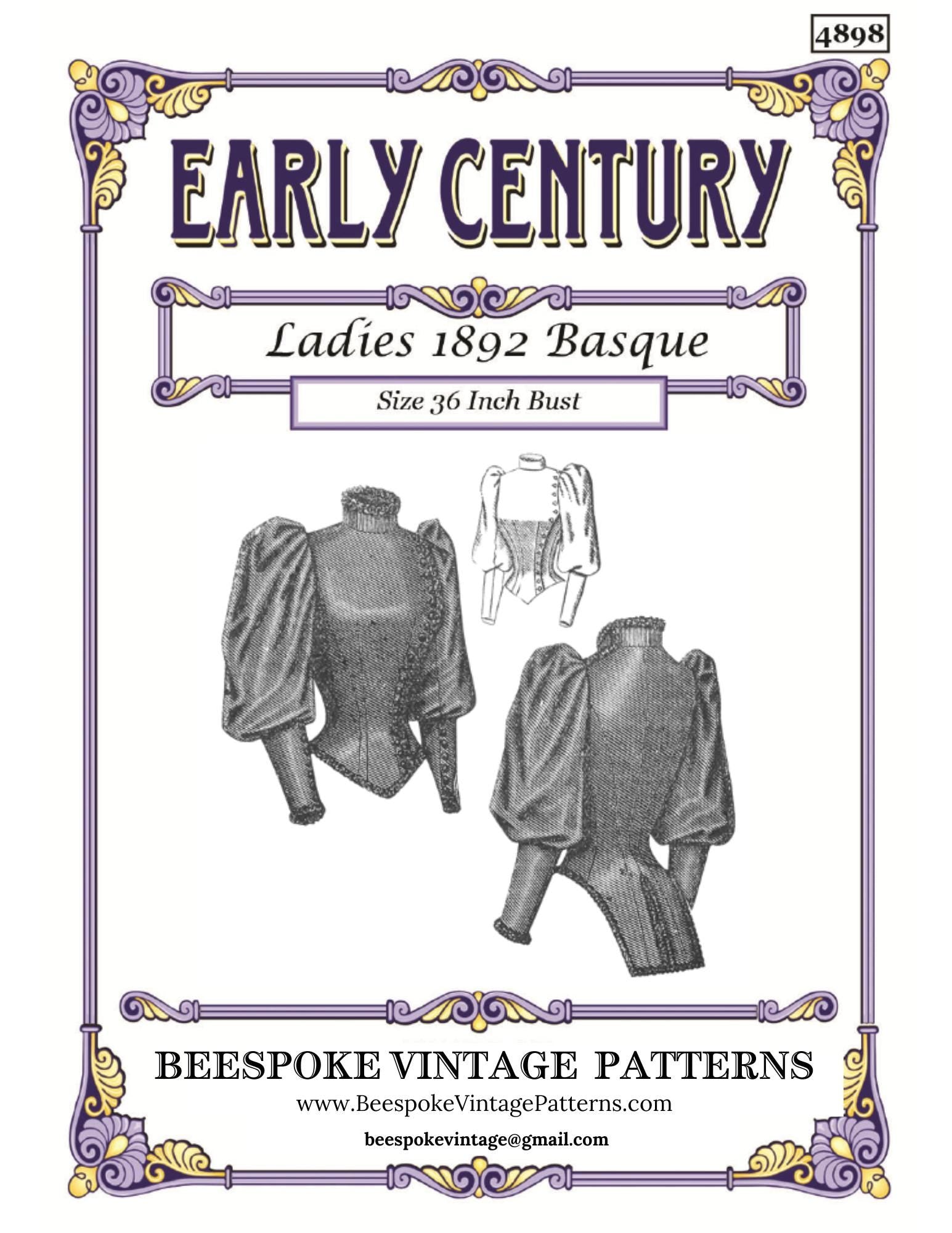 1890s Ladies Basque - INSTANT DOWNLOAD - Victorian Era - Reproduction 1892 Sewing Pattern #E4898 - 36 Inch Bust [PDF - PRINT AT HOME]