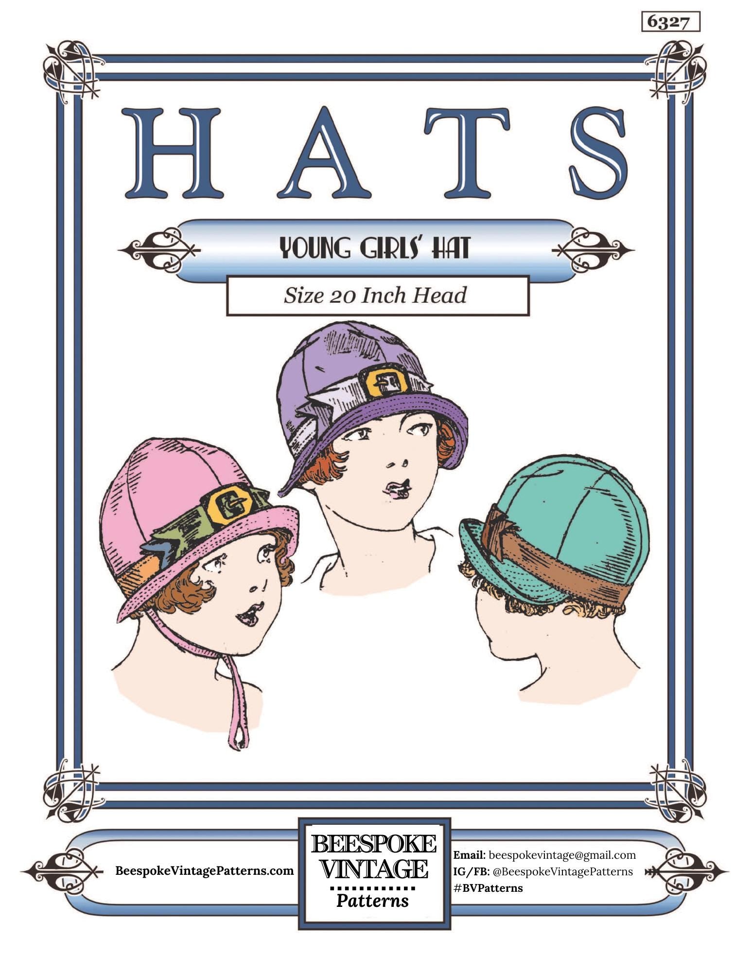 1920s Child/Youth Cloche Hat with Turned Up Front Brim - INSTANT DOWNLOAD - Reproduction 1925 Sewing Pattern #H6327 [PDF - PRINT AT HOME]