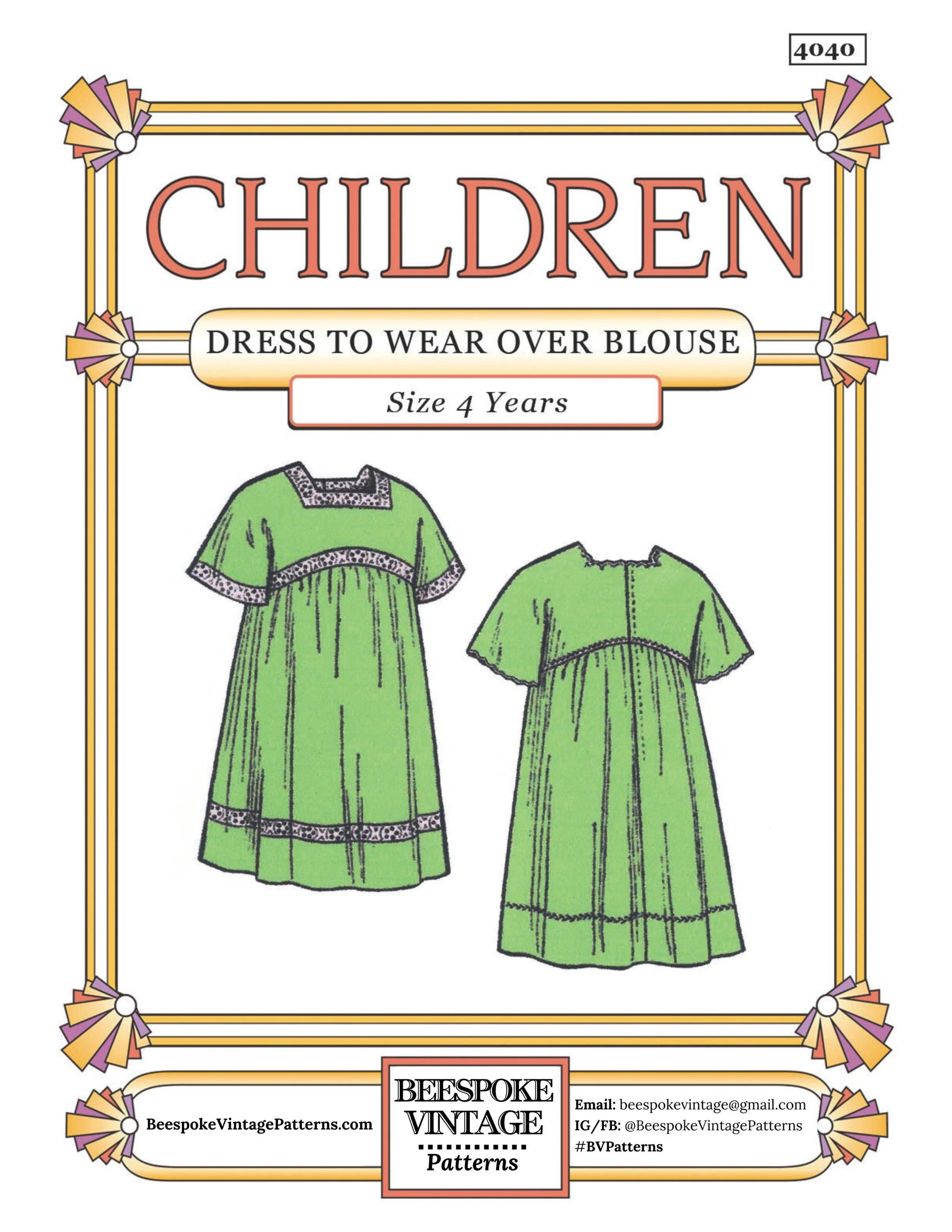 1908 Child's Dress To Wear Over Blouse - INSTANT DOWNLOAD - Pattern #C4040 [PDF - PRINT AT HOME]