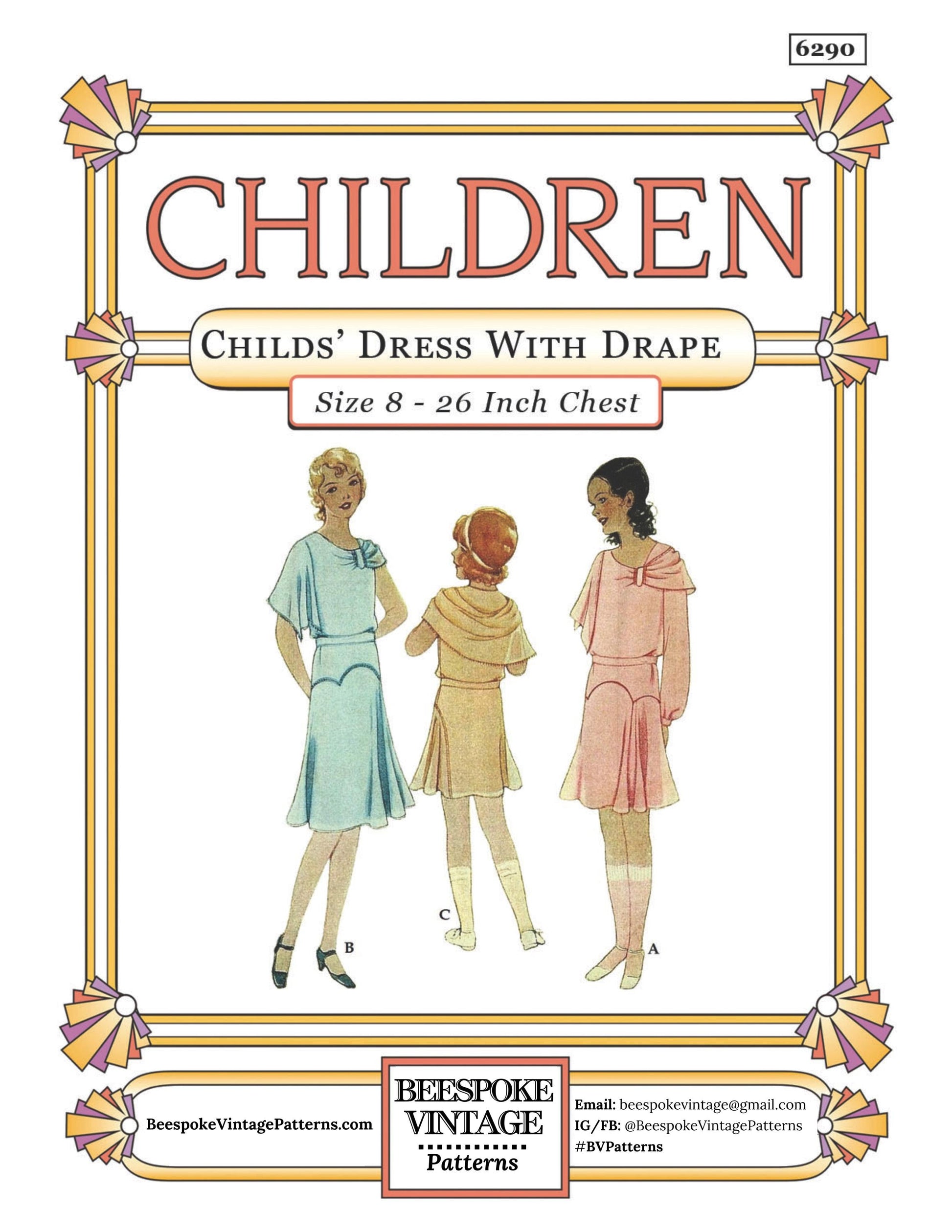 1930s Girl's Dress With Shoulder Drape - INSTANT DOWNLOAD - Pattern #C6290 -Size 8 - 26 Inch Chest - PDF - Print at Home