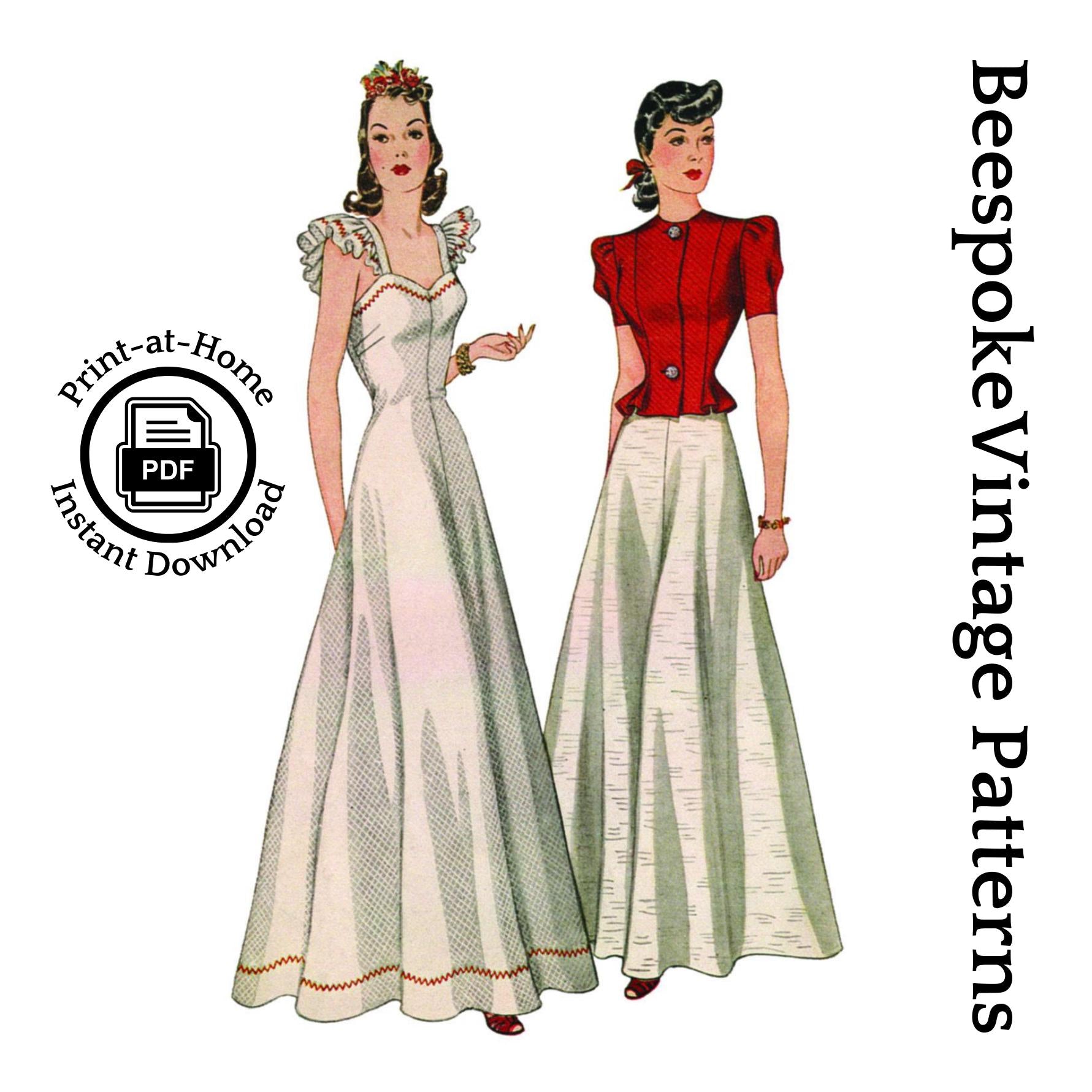 1940 Ladies Evening Gown with Jacket - INSTANT DOWNLOAD - Reproduction 1941 Sewing Pattern #F3680 - 34 Inch Bust - Print At Home - PDF