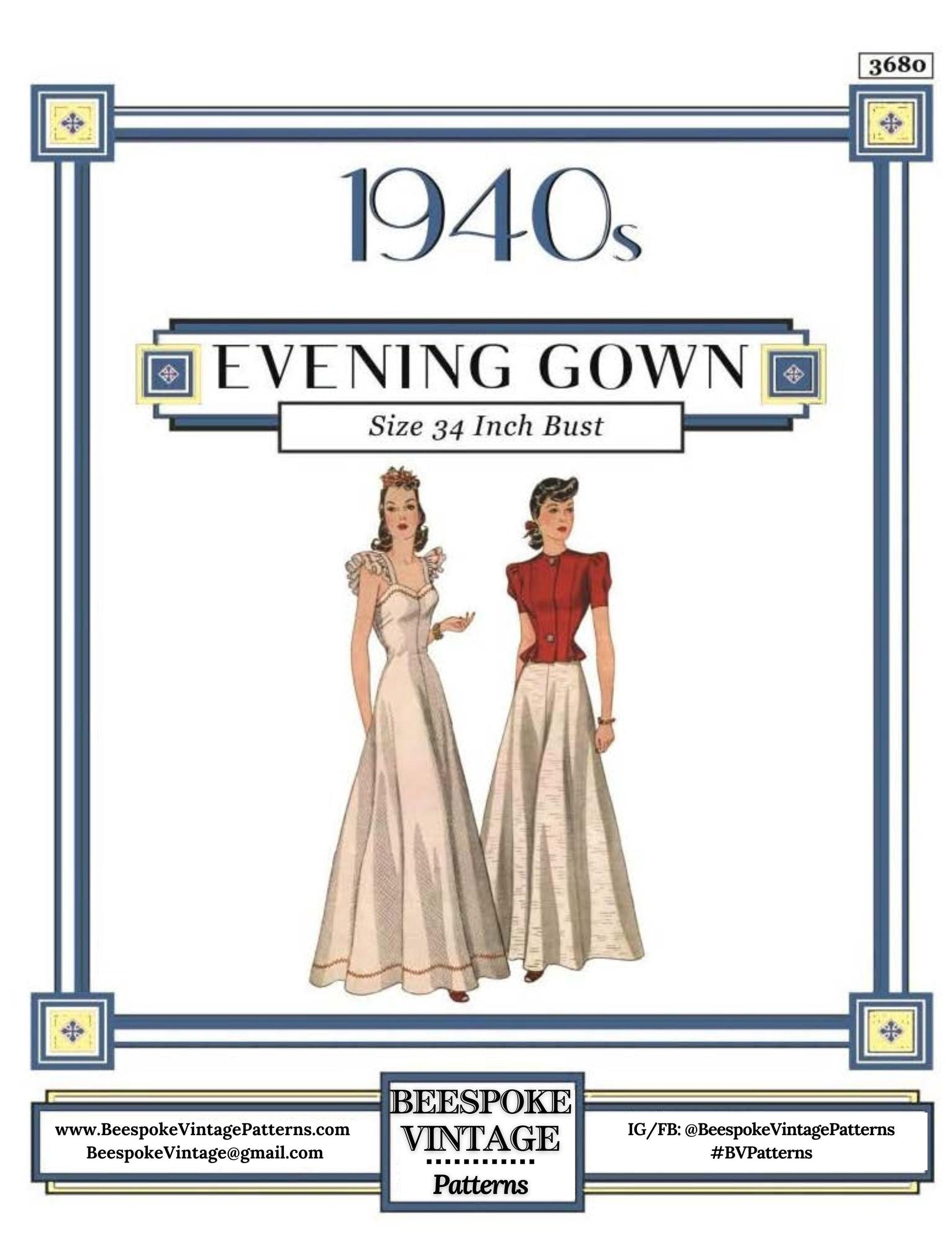 1940 Ladies Evening Gown with Jacket - INSTANT DOWNLOAD - Reproduction 1941 Sewing Pattern #F3680 - 34 Inch Bust - Print At Home - PDF