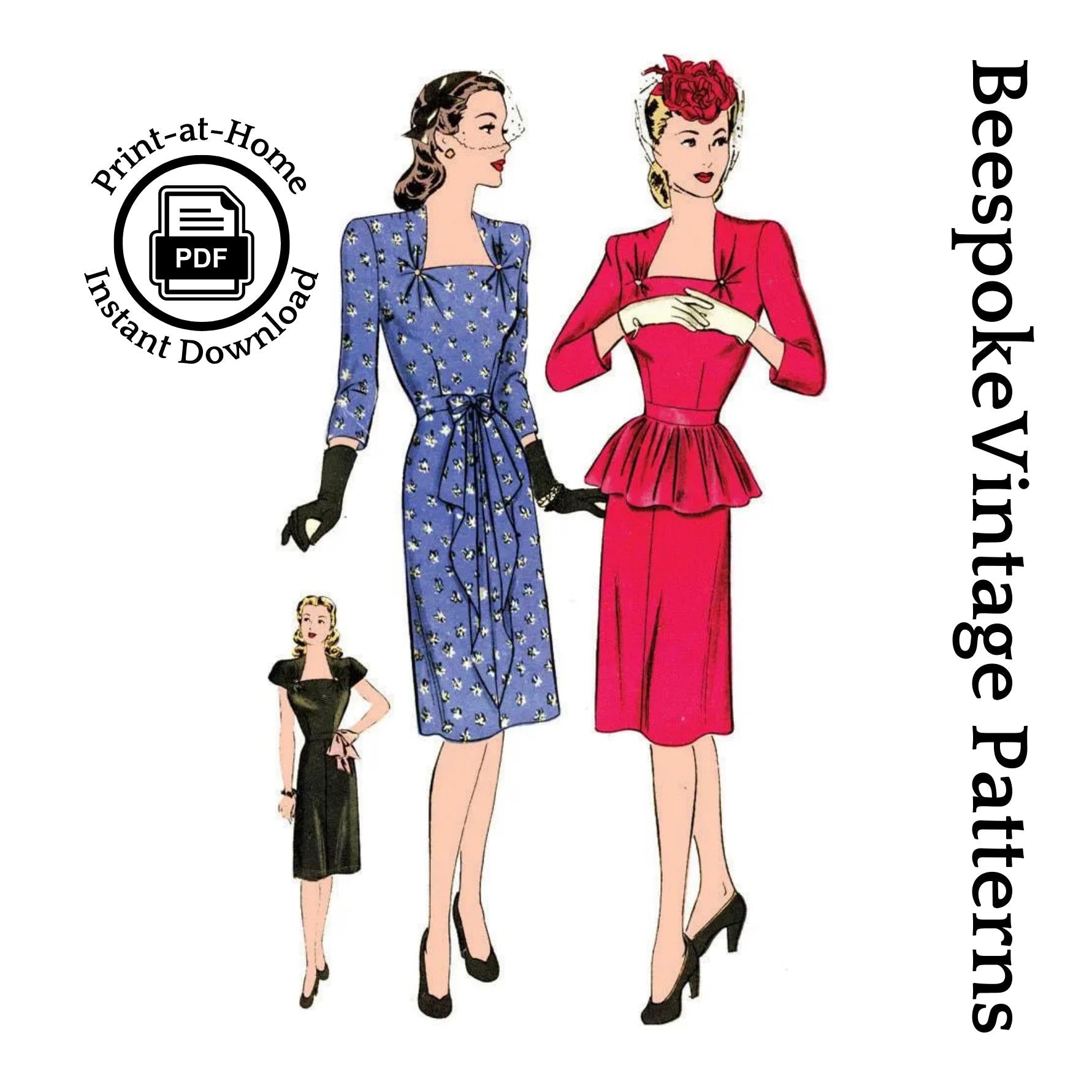 1940s Ladies Cocktail Dress - INSTANT DOWNLOAD - Reproduction 1944 Sewing Pattern #F1449 - 36 Inch Bust - PDF - Print At Home