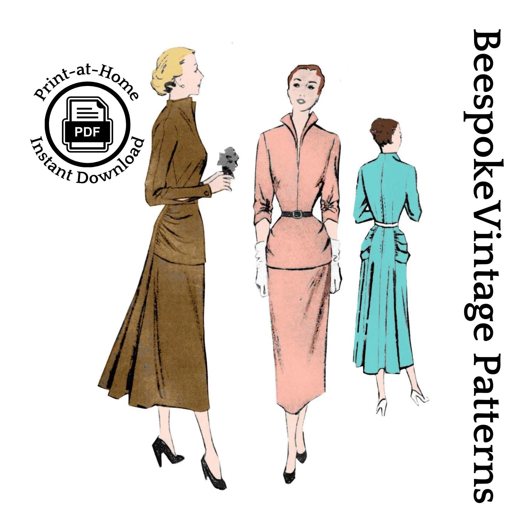 1940s Ladies Cocktail Dress with Yoke Drape - INSTANT DOWNLOAD - Reproduction 1949 Sewing Pattern #F7725 - 36 Inch Bust -PDF - Print At Home