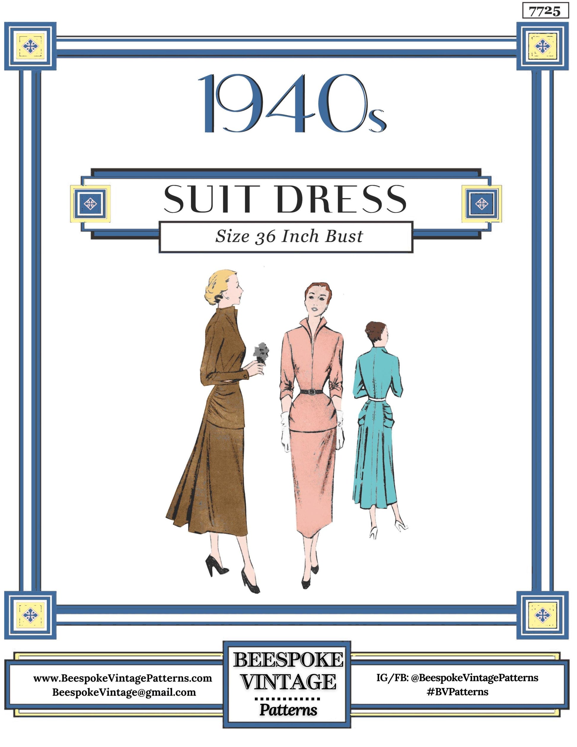 1940s Ladies Cocktail Dress with Yoke Drape - INSTANT DOWNLOAD - Reproduction 1949 Sewing Pattern #F7725 - 36 Inch Bust -PDF - Print At Home