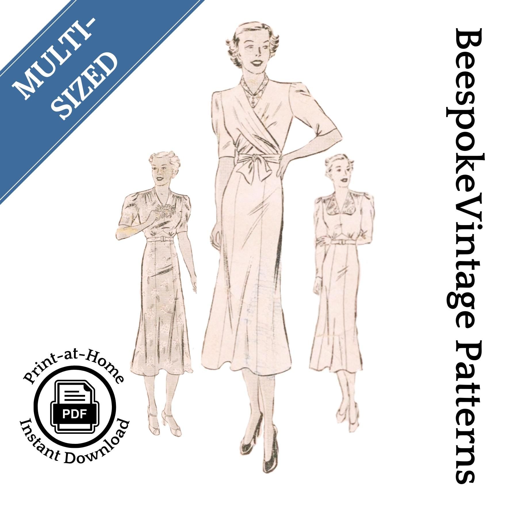 1930s Dress with Wrap Front - MULTISIZED Bust 32-54" Pattern #7286 [PDF - PRINT AT HOME]