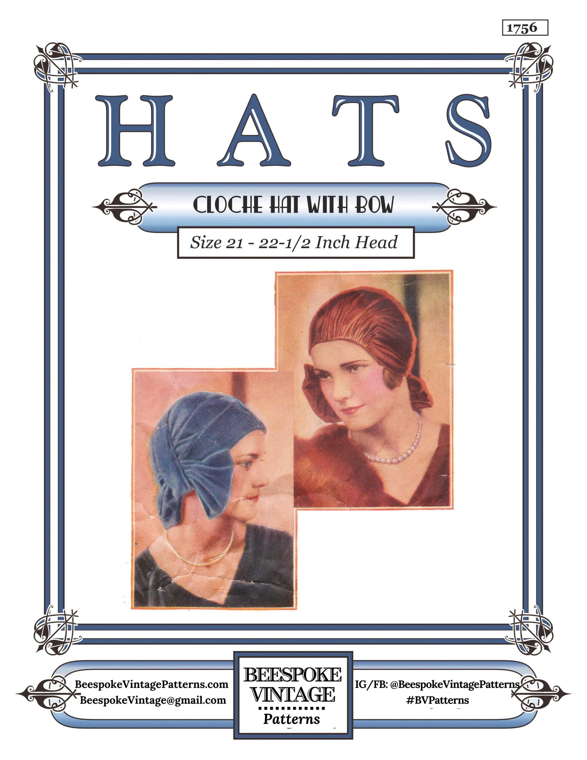 1920s Ladies Turban/Cloche With Bow - INSTANT DOWNLOAD - Reproduction 1929 Sewing Pattern #H1756 [PDF - PRINT AT HOME]