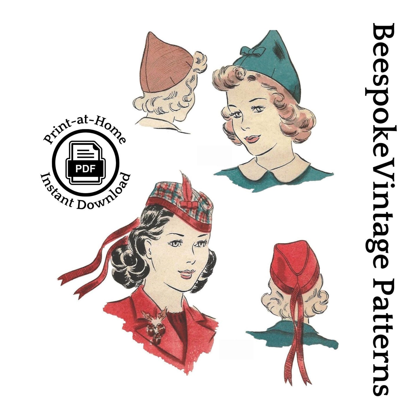 1930s Ladies Scotch Cap and Pointed Cap - INSTANT DOWNLOAD - Pattern #H2275 - Glengarry Style [PDF - PRINT AT HOME]