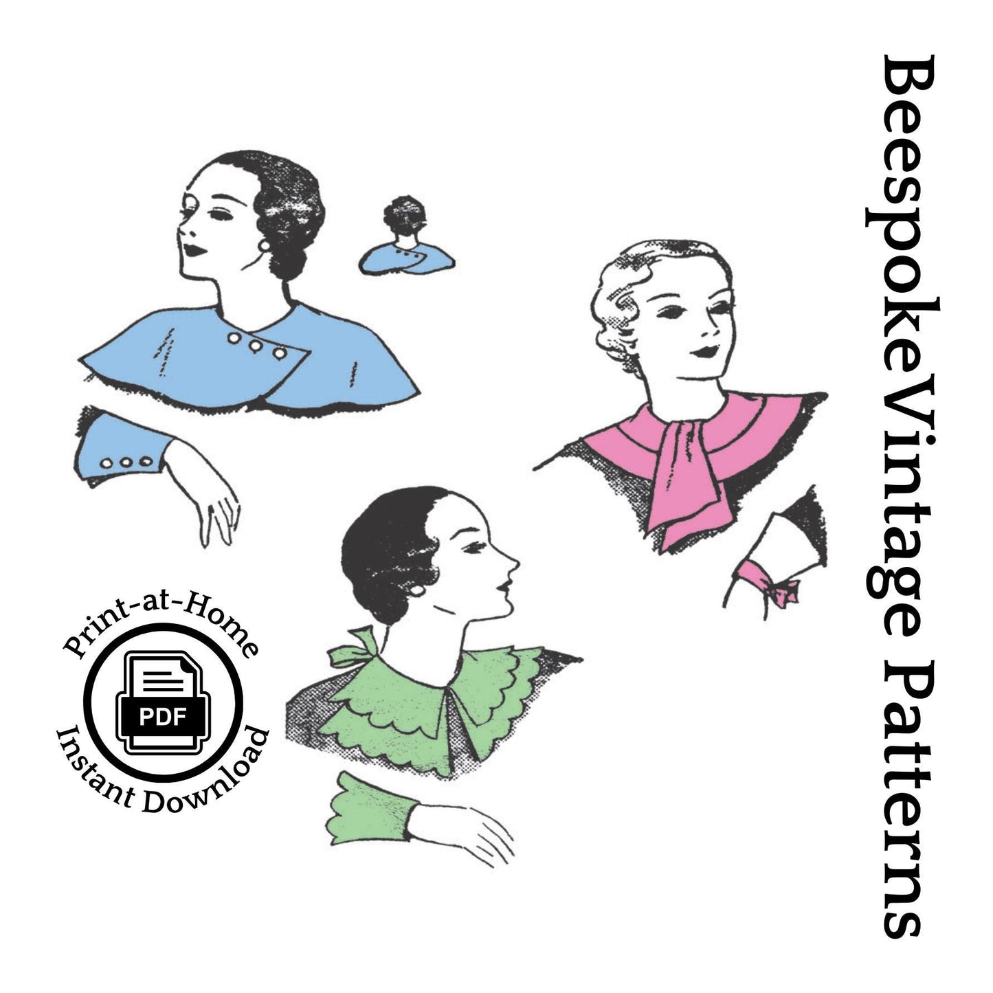 1930s Ladies Cuffs And Collars Accessories Pattern - INSTANT DOWNLOAD - Reproduction 1935 Sewing Pattern #A3260 [PDF - PRINT AT HOME]