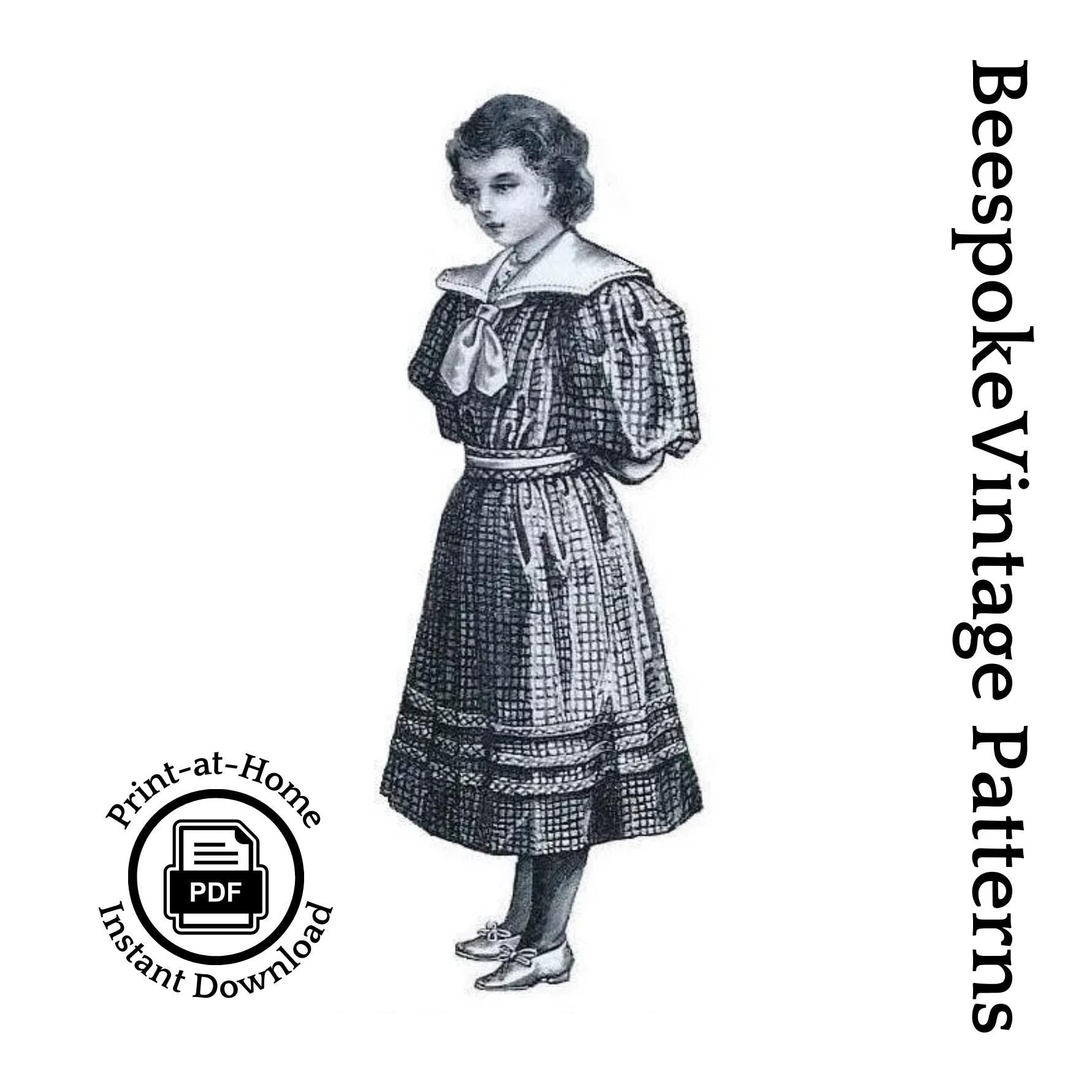 1890s Girl's Dress With Sailor Style Collar - INSTANT DOWNLOAD - Reproduction 1894 Sewing Pattern #C0953a [PDF - PRINT AT HOME]