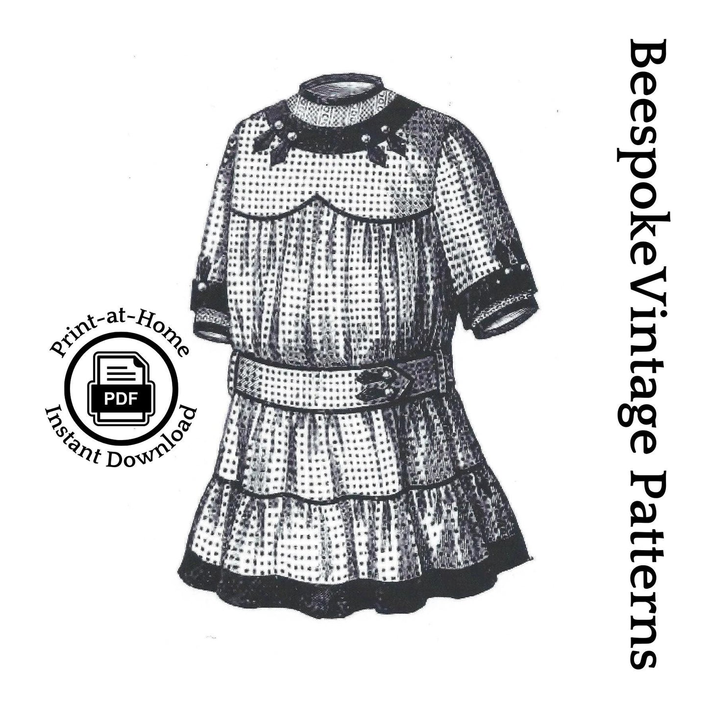 1912 Child's Flounced Dress With Optional Contrast Binding - INSTANT DOWNLOAD - Pattern #C0501 [PDF - PRINT AT HOME]