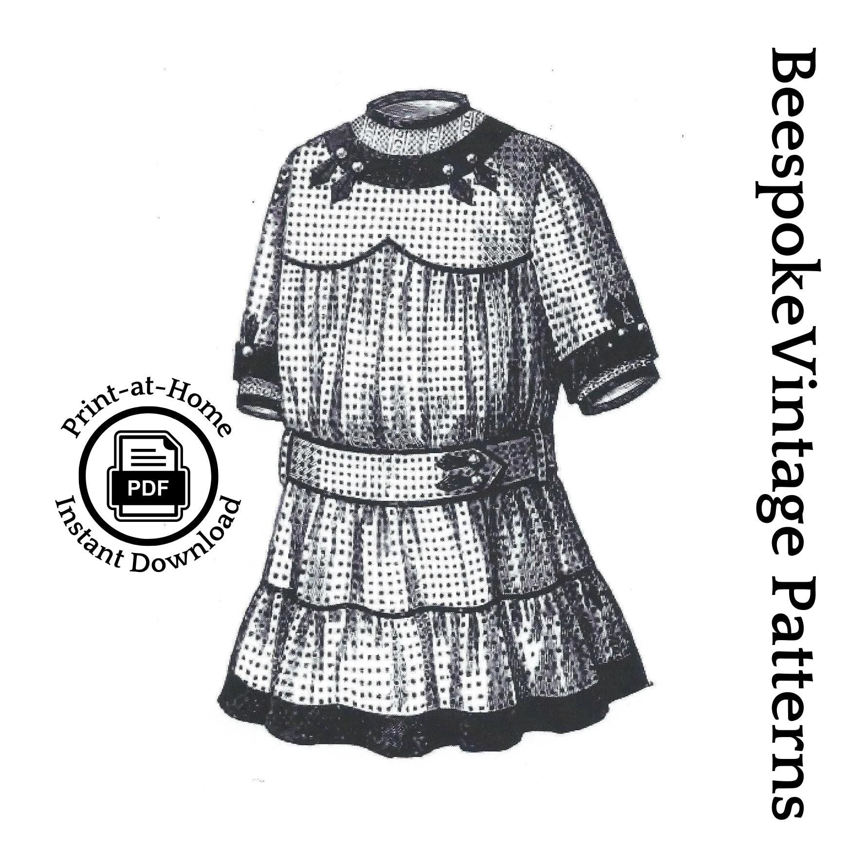 1912 Child's Flounced Dress With Optional Contrast Binding - INSTANT DOWNLOAD - Pattern #C0501 [PDF - PRINT AT HOME]