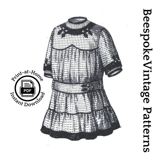 1912 Child's Flounced Dress With Optional Contrast Binding - INSTANT DOWNLOAD - Pattern #C0501 [PDF - PRINT AT HOME]