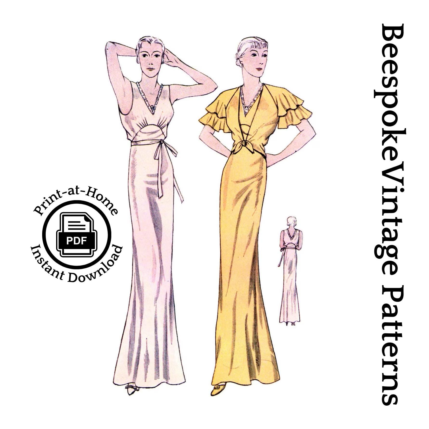 1930s Ladies Lingerie Nightgown with Jacket - INSTANT DOWNLOAD - Reproduction 1934 Sewing Pattern #T1407 - 38 Inch Bust -PDF - Print At Home