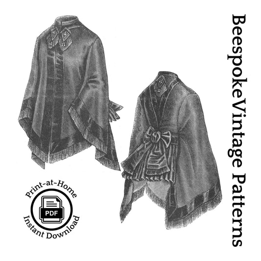 1870s Ladies Barathea Dolman - INSTANT DOWNLOAD - 1876 Victorian Pattern #E0160 - 32/34 Inch Bust [PDF - PRINT AT HOME]
