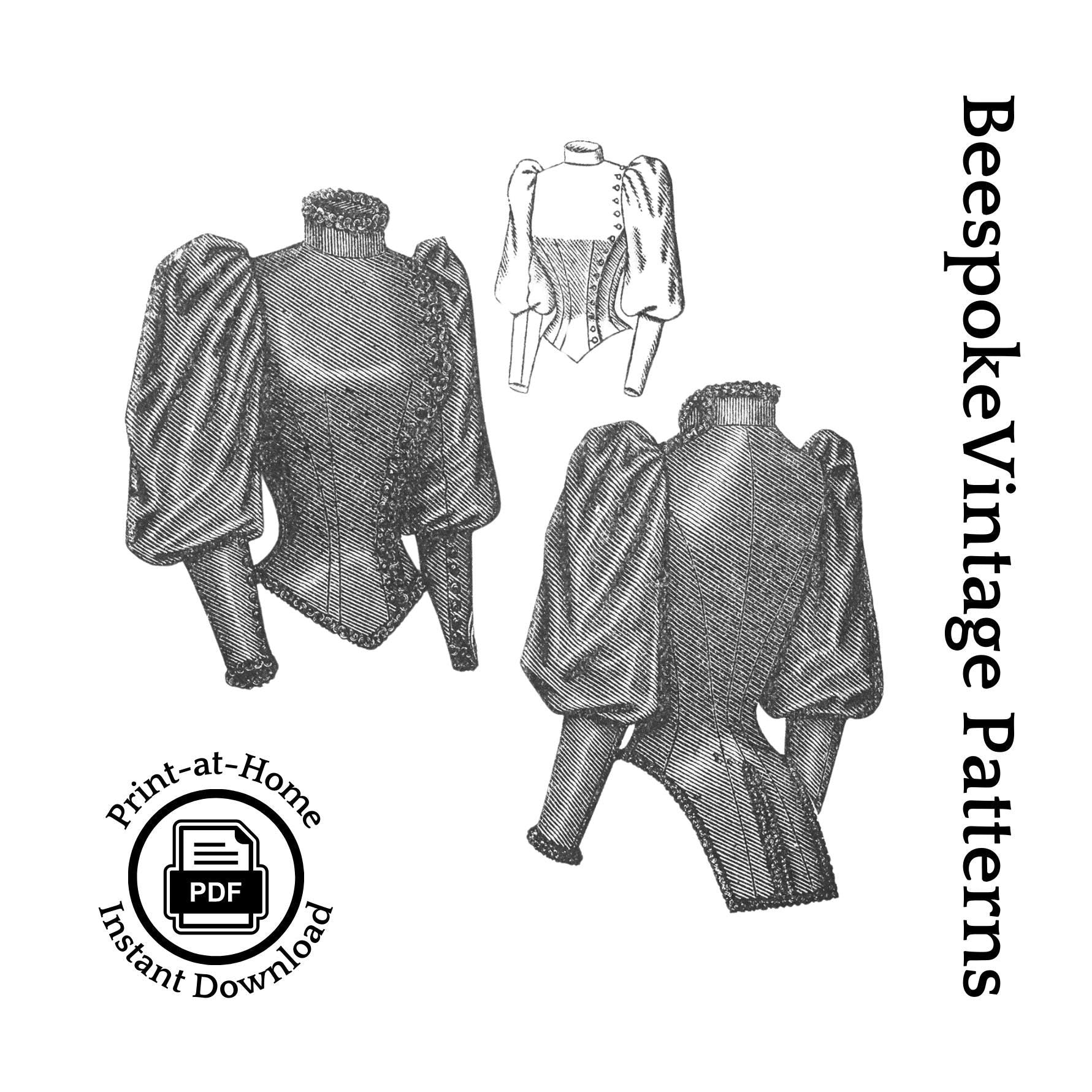 1890s Ladies Basque - INSTANT DOWNLOAD - Victorian Era - Reproduction 1892 Sewing Pattern #E4898 - 36 Inch Bust [PDF - PRINT AT HOME]