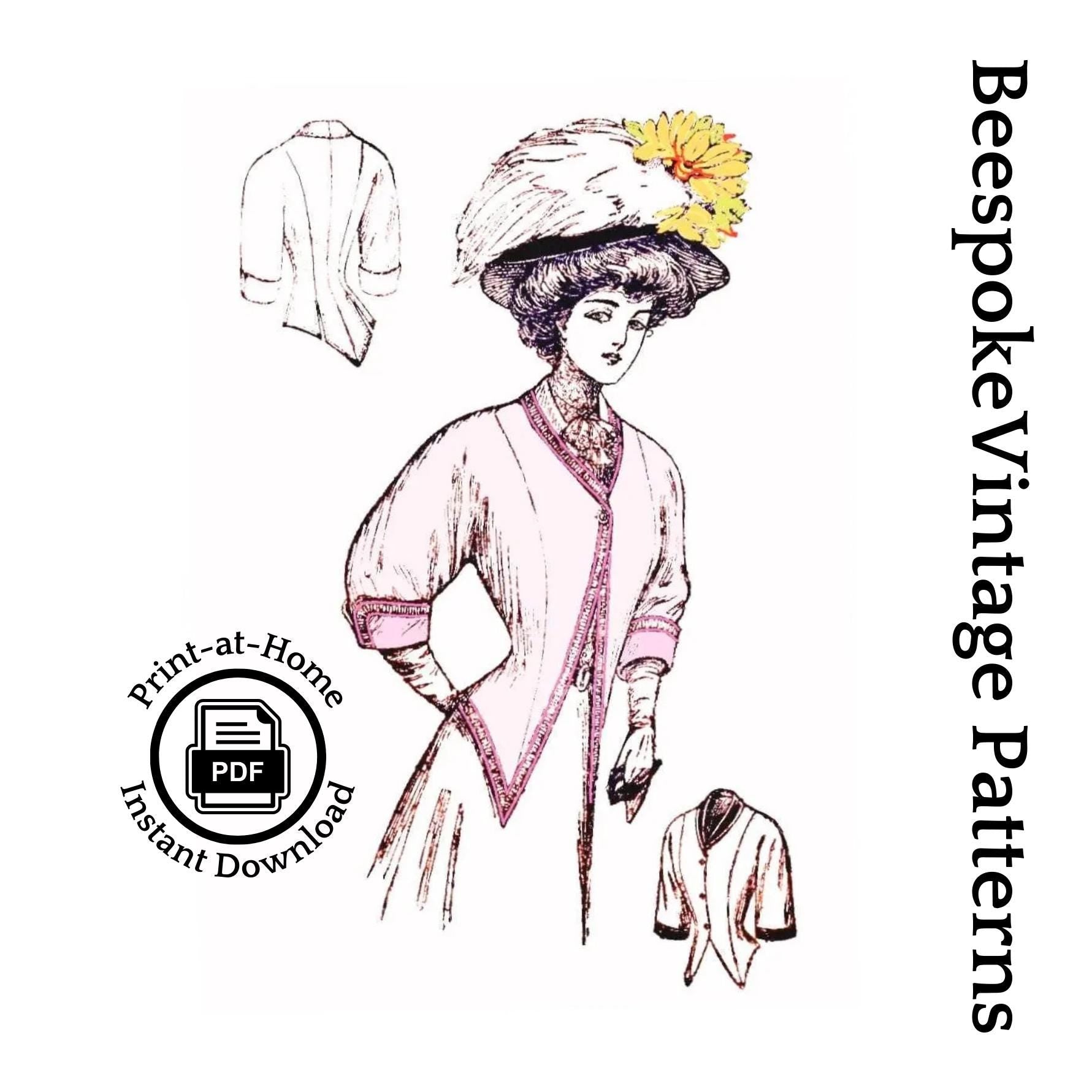 1908 Ladies Coat With Body And Sleeves In One - PDF - INSTANT DOWNLOAD - Pattern #E2174 - Edwardian Fashion - 34 Inch Bust