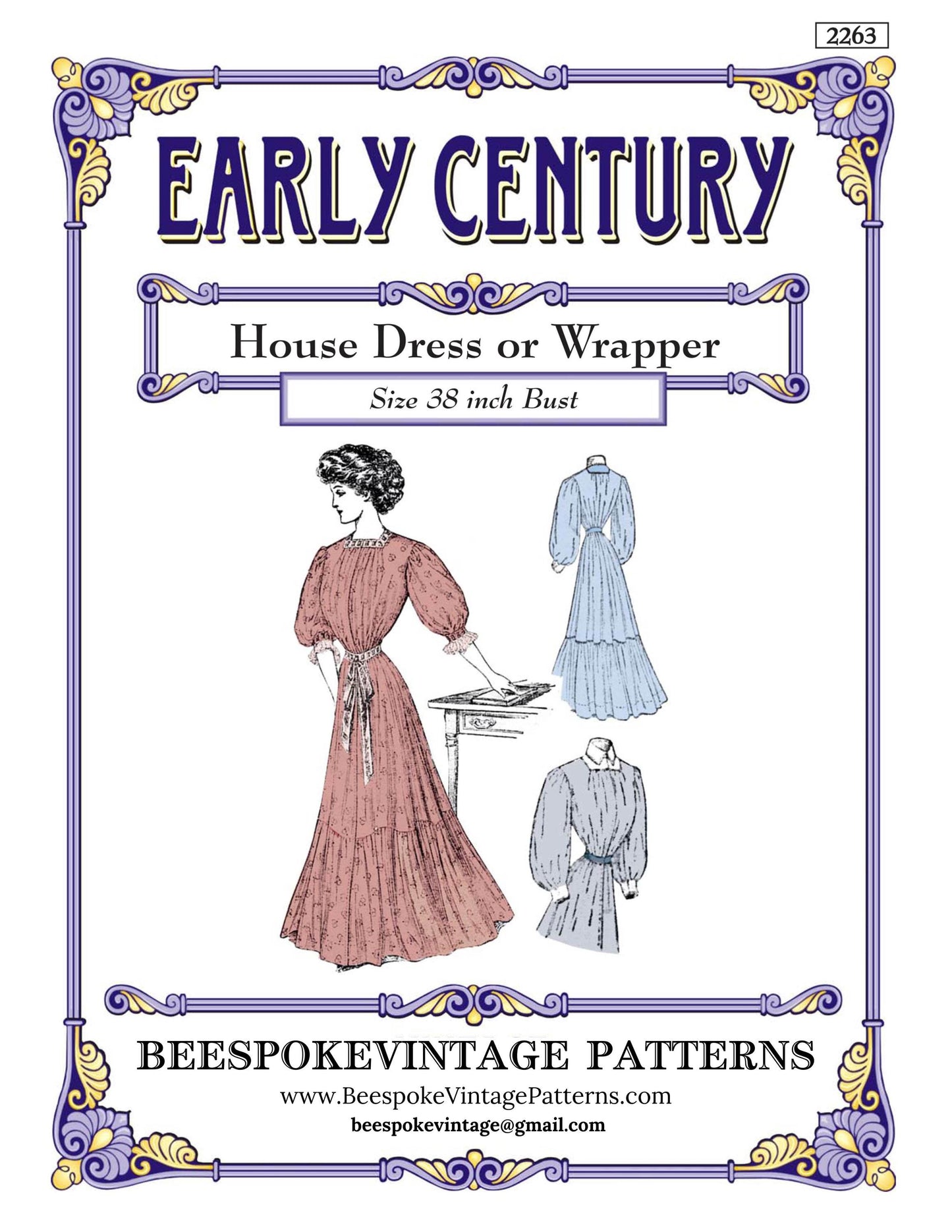 1908 Ladies House Dress or Wrapper - INSTANT DOWNLOAD - Pattern #E2263 - 38 Inch Bust [PDF - PRINT AT HOME]