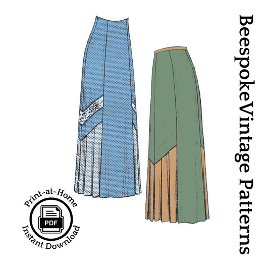 1908 Ladies Six Gored Skirt with Pleated Insets - INSTANT DOWNLOAD - Pattern #E4285 - 30 Inch Waist -PDF- Print At Home