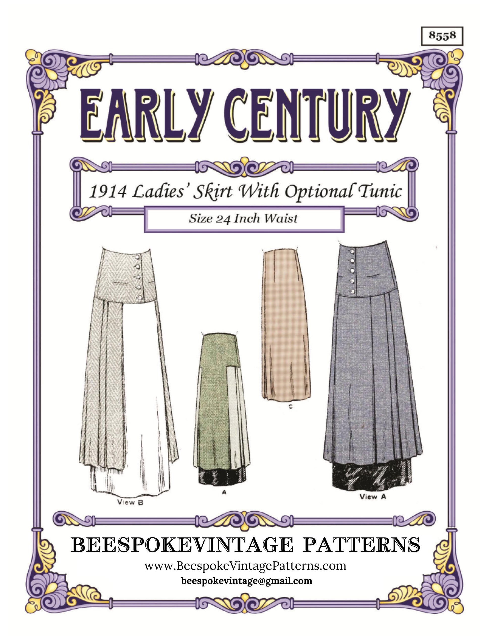 1910s Ladies Two-Piece Skirt With Tunic - INSTANT DOWNLOAD - Reproduction 1914 Sewing Pattern #E8558 - 26 Inch Waist [PDF - PRINT AT HOME]