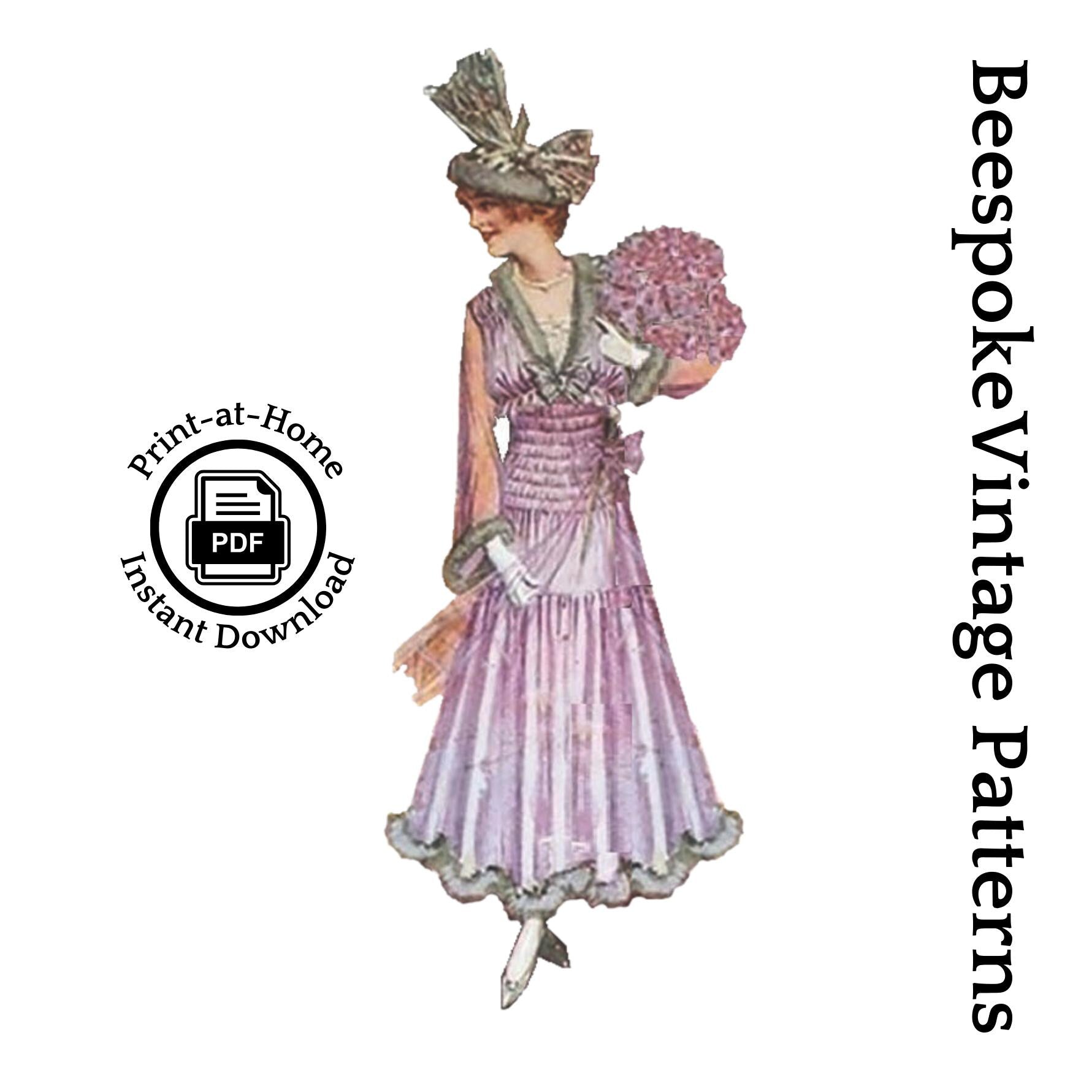 1915 Shirred Dress With Bretelles In Clearing Length -INSTANT DOWNLOAD- Pattern #E7908 -38 Inch Bust[PDF - PRINT AT HOME]